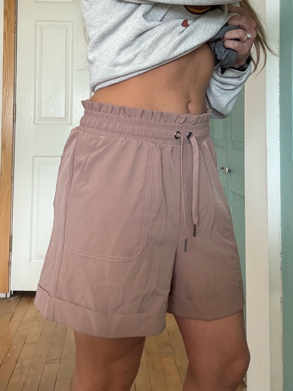 Danskin Mauve Drawstring Ruffle-Waist Bermuda Shorts